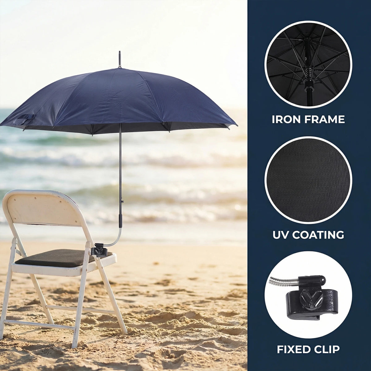 23-Inch Clip-On Chair Umbrella with Clamp, UPF 50+ Parasol for Pushchairs, Wheelchairs and Beach Chairs