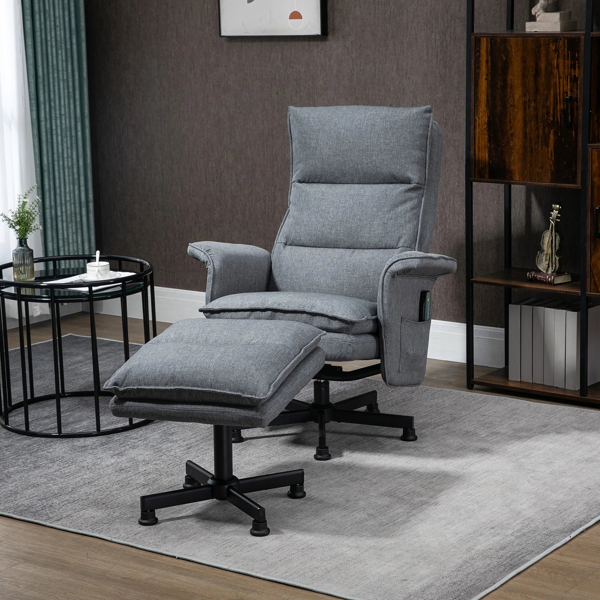 Grey Swivel Massage Recliner Chair with Footstool | 8 Massage Points 5 Modes 135° Reclining Armchair