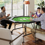 8 Player Folding Poker Table 120x120cm Octagon Felt Surface with Cup Holders Padded Edge Green Black