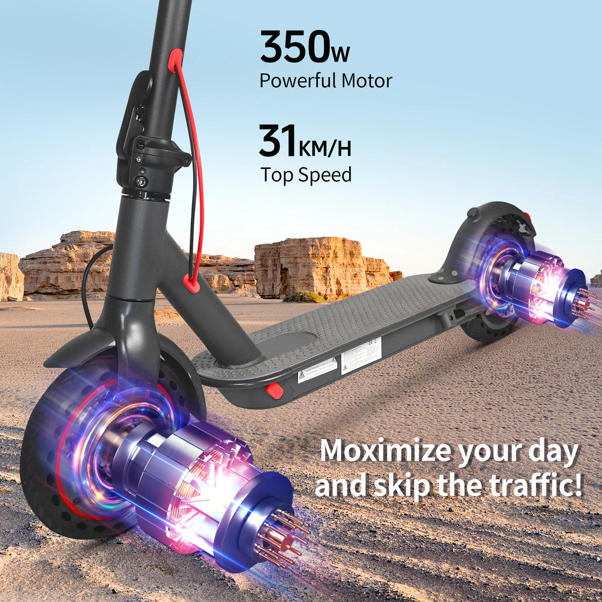 Foldable Electric Scooter 350W Motor 19MPH Smart E Scooter Long Range Portable