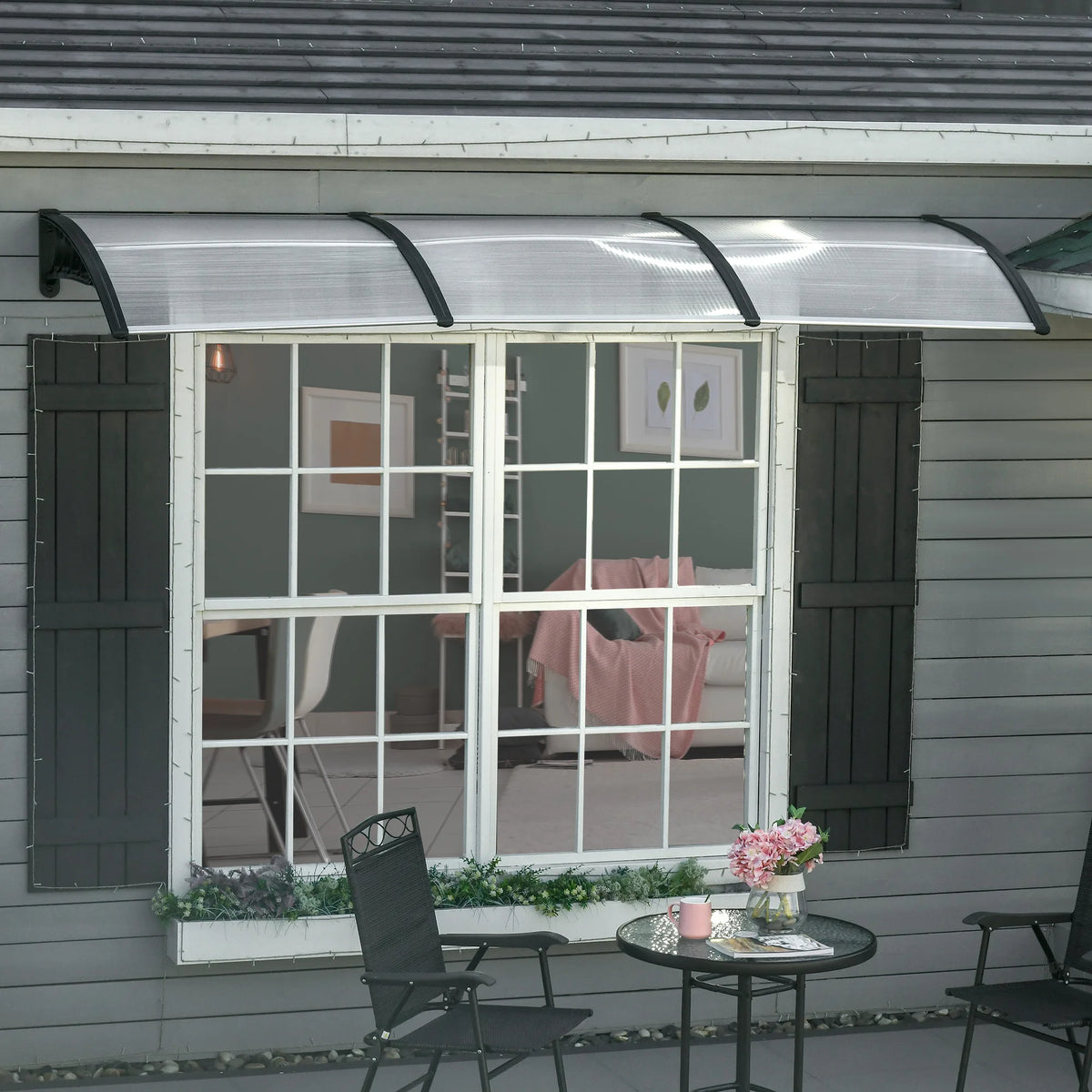 Front Door Canopy, Outdoor Awning, 303 x 96cm Rain Shelter, Clear