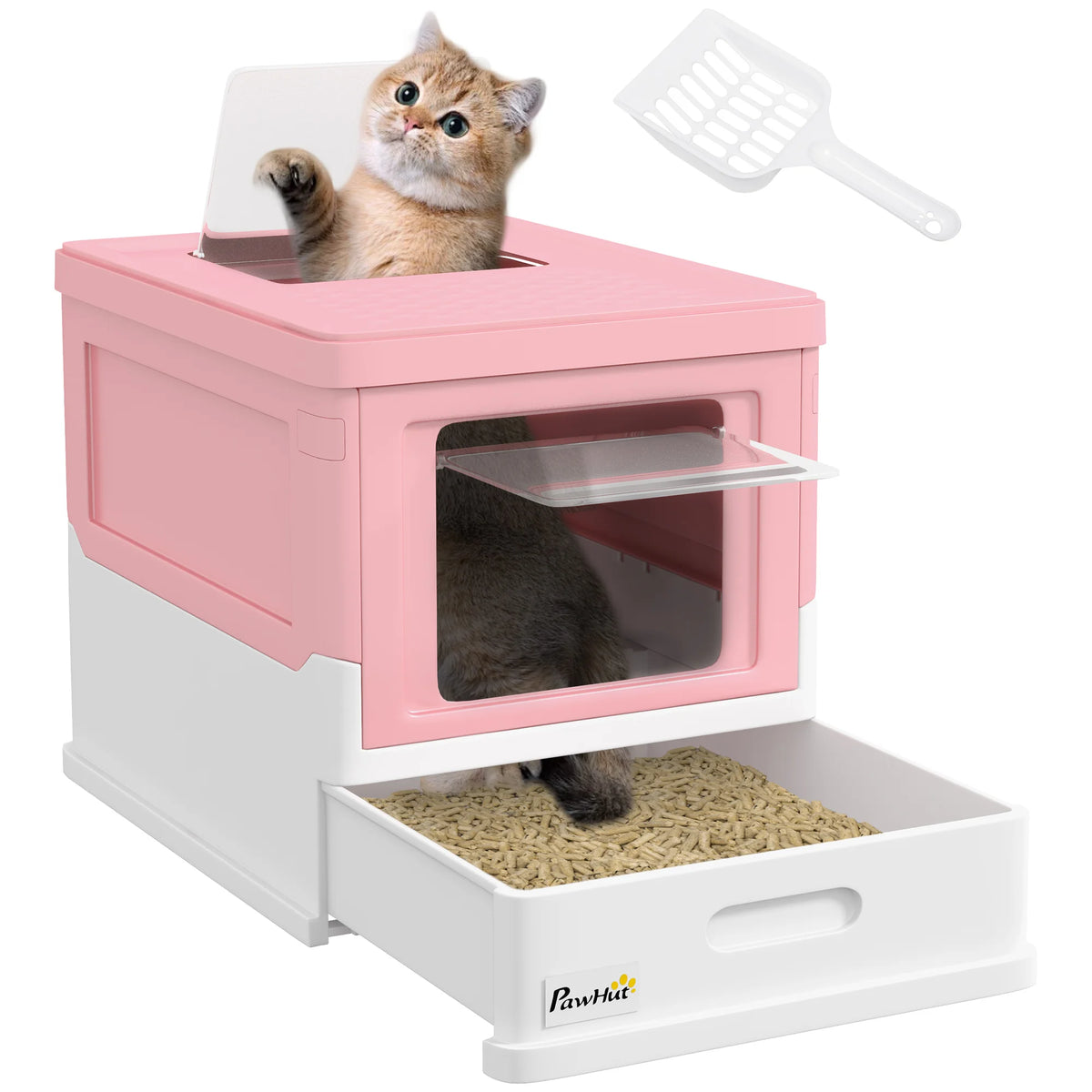 Hooded Cat Litter Box with Scoop and Removable Tray, Enclosed Cat Toilet