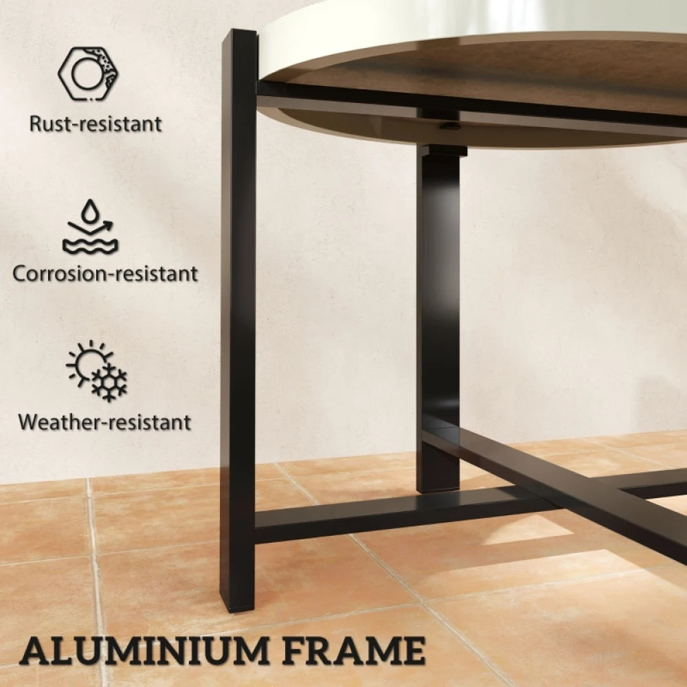 60cm Round Garden Side Table with Faux Marble Glass Top