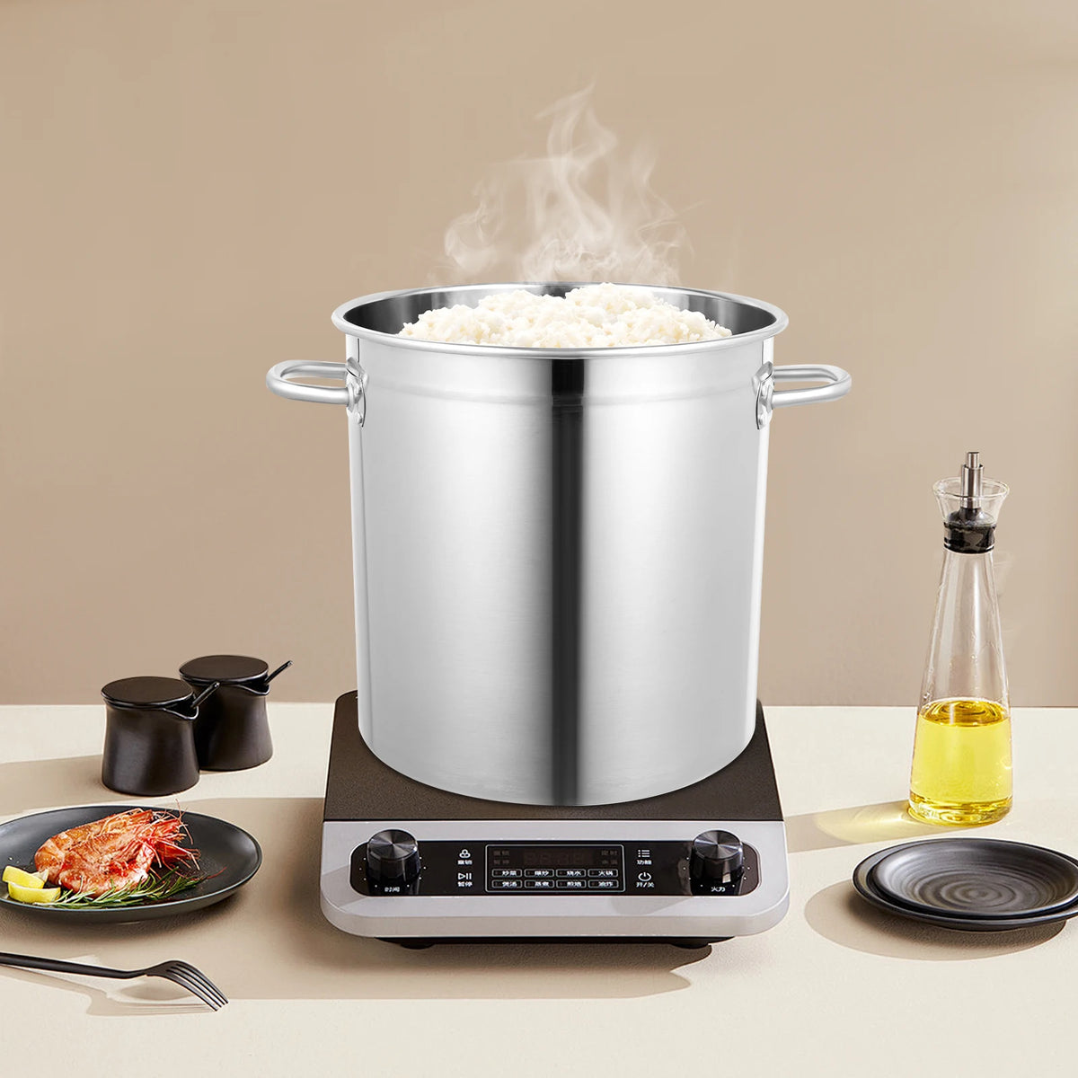 35L Stainless Steel Stockpot with Lid, Large Induction-Compatible Soup Pot
