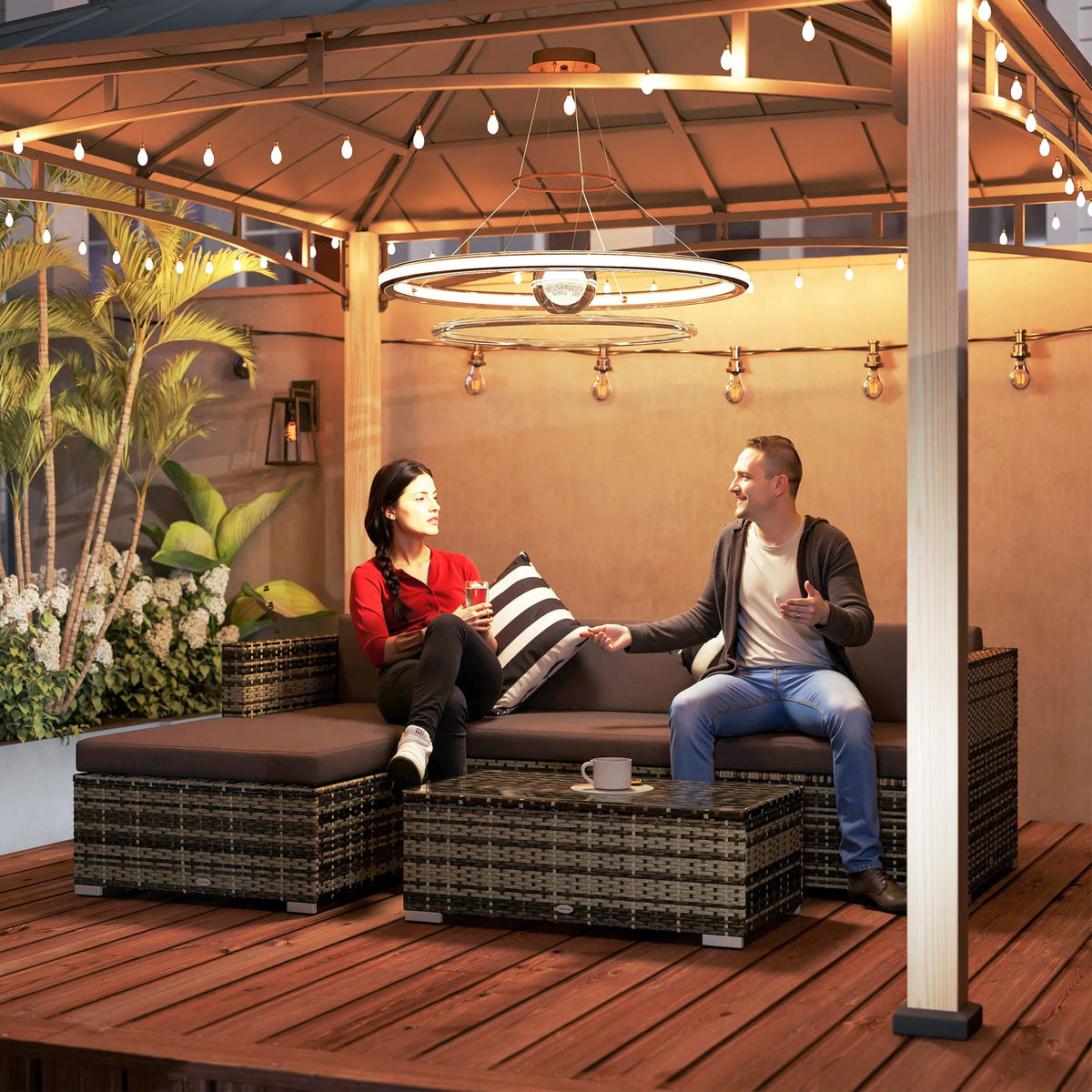 5 Piece Rattan Garden Corner Sofa Set with 67cm Wide Seats, Sectional Outdoor Furniture