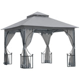 3 x 3m Garden Gazebo Party Tent with Double Tier Roof Mesh Curtains Ground Stakes and Metal Frame for Outdoor Events