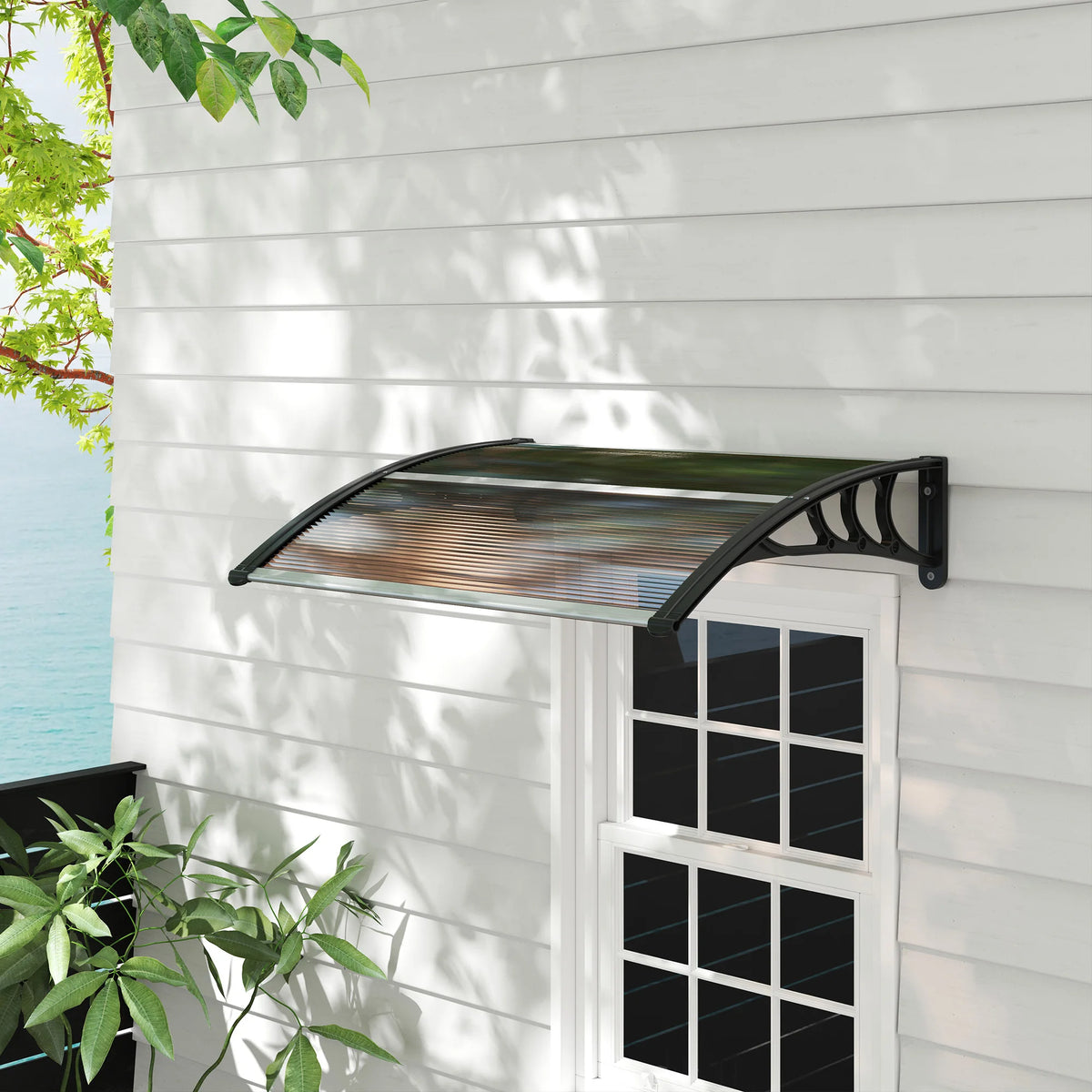 Outdoor Window Door Canopy with Awning, Porch UV Water Cover, Brown