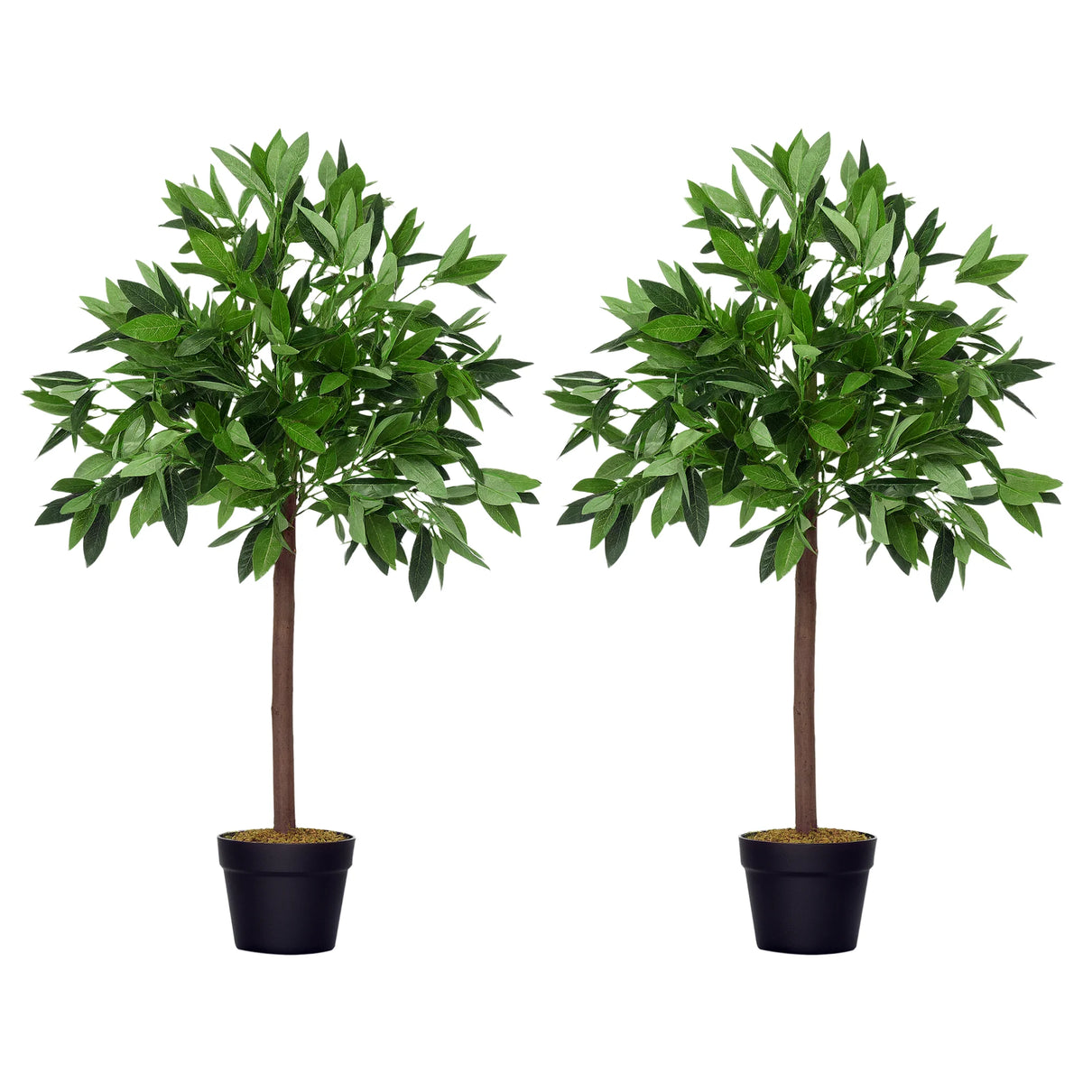 Set of 2 Artificial Bay Laurel Topiary Trees 90cm with Cement Filled Pots Faux Plants for Indoor Outdoor