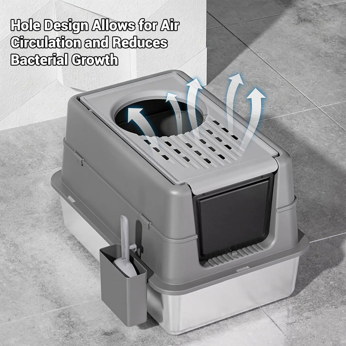 Stainless Steel High-Sided Cat Litter Box Leak-Proof Lid Large Tray for All Cats