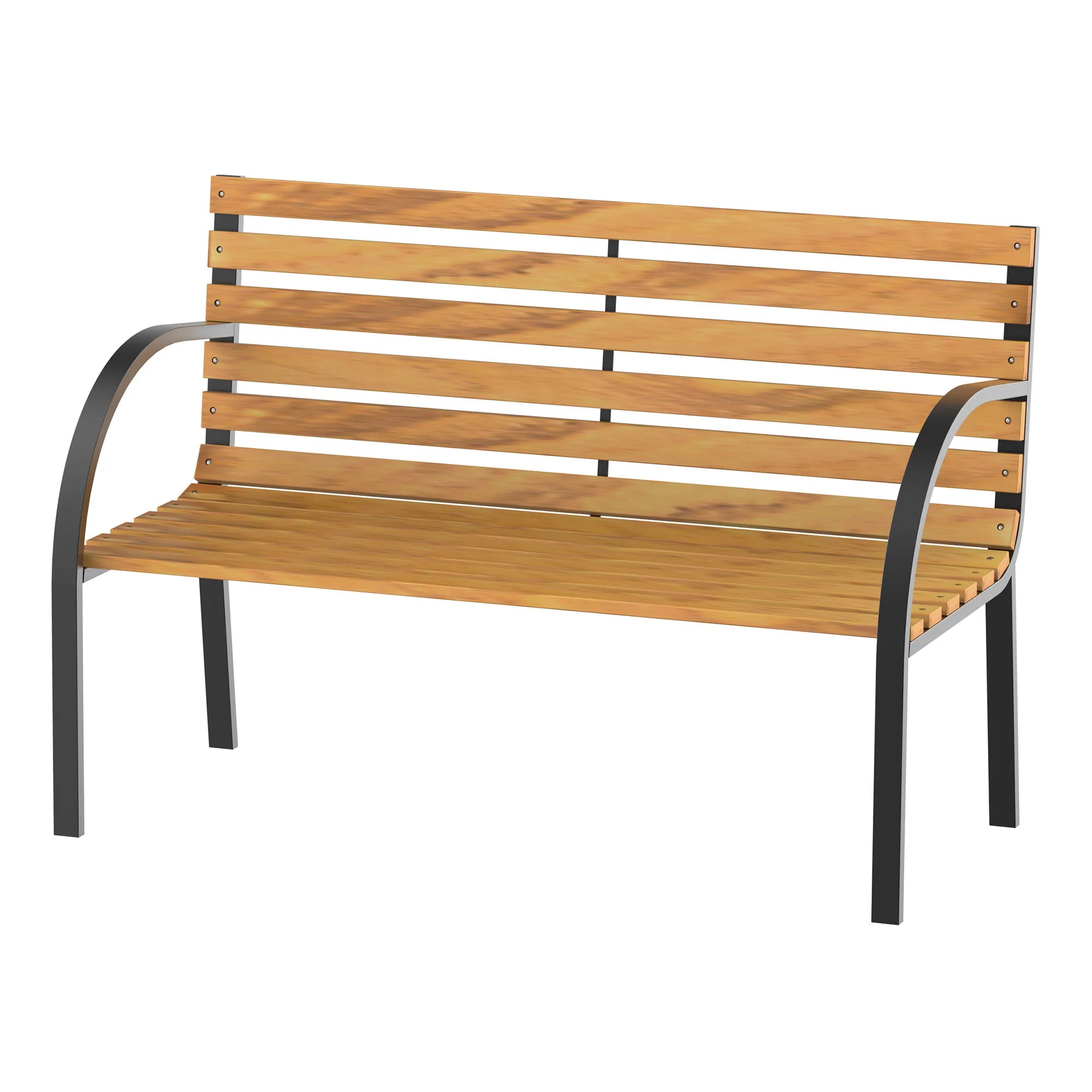 2 Seater Wooden Garden Bench Park Bench Love Chair with Sturdy Metal Frame for Patio Porch and Backyard
