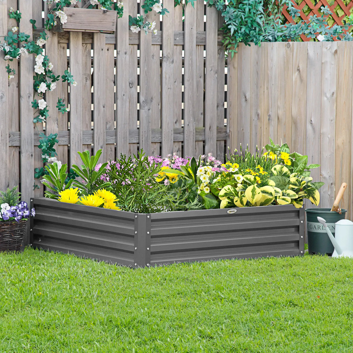 Raised Garden Planter Kit, Galvanised Steel, Light Grey
