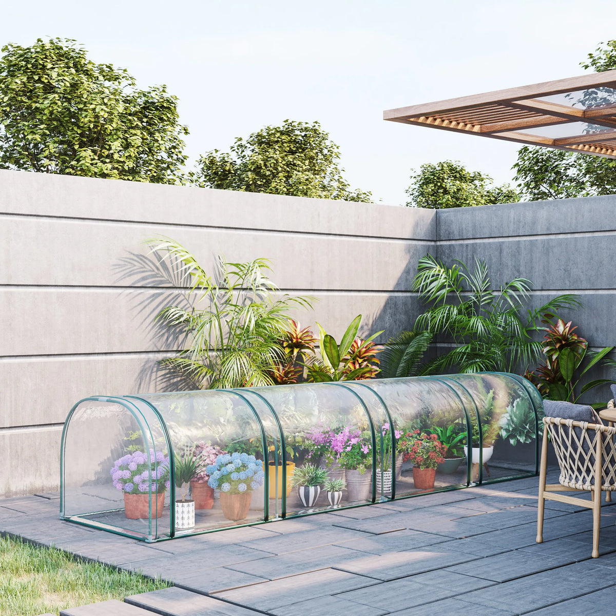 Tunnel Greenhouse Grow House with Steel Frame and Zipped Doors