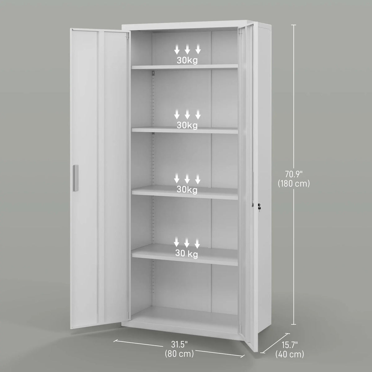 Lockable Metal Filing Cabinet with 2 Doors, Home Office Storage, White