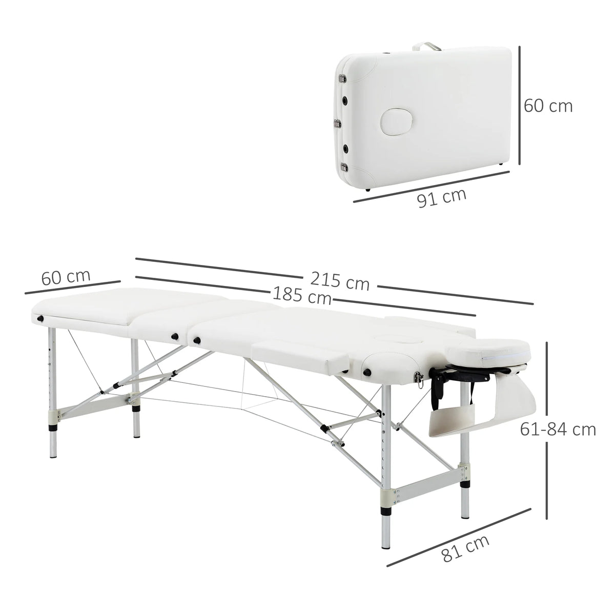 Portable PVC Massage Table Beauty Therapy Couch Bed Spa Aluminium White