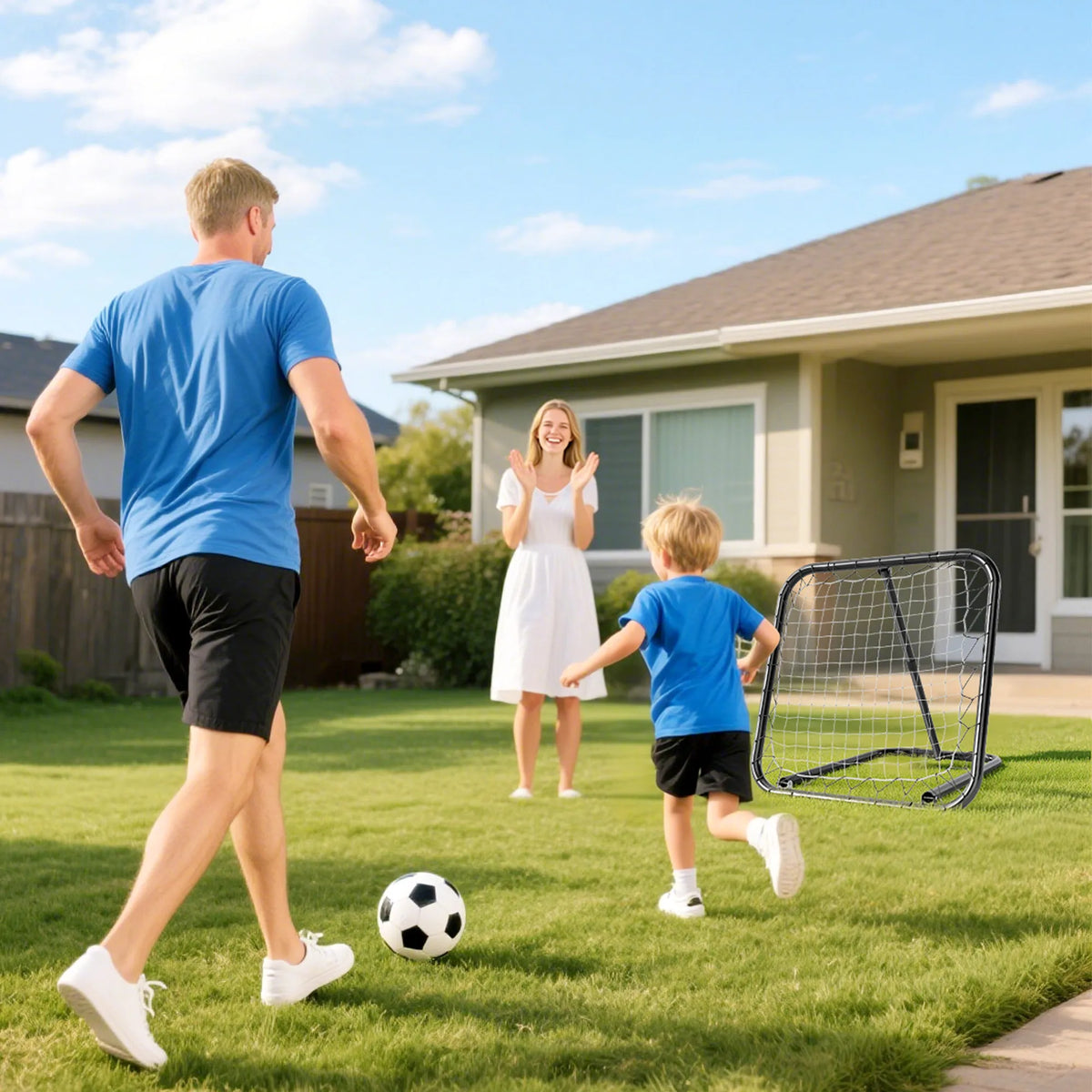 Foldable Rebounder Net with Adjustable Angle for Football and Ball Sports, Black