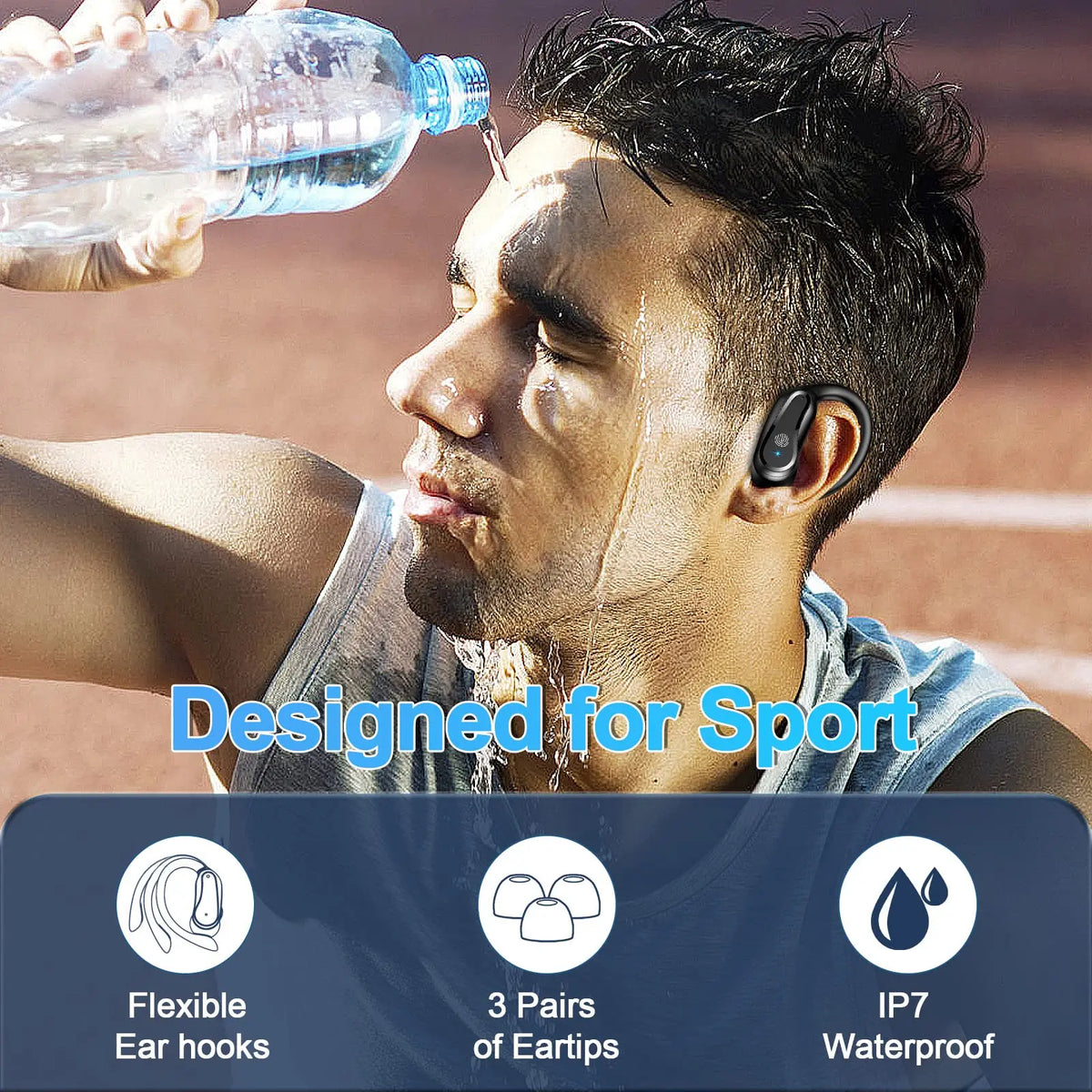 Wireless Bluetooth 5.3 Earbuds with Ear Hooks, Noise Cancelling Mic, Dual LED Display, 42H Playback, Sports Headphones
