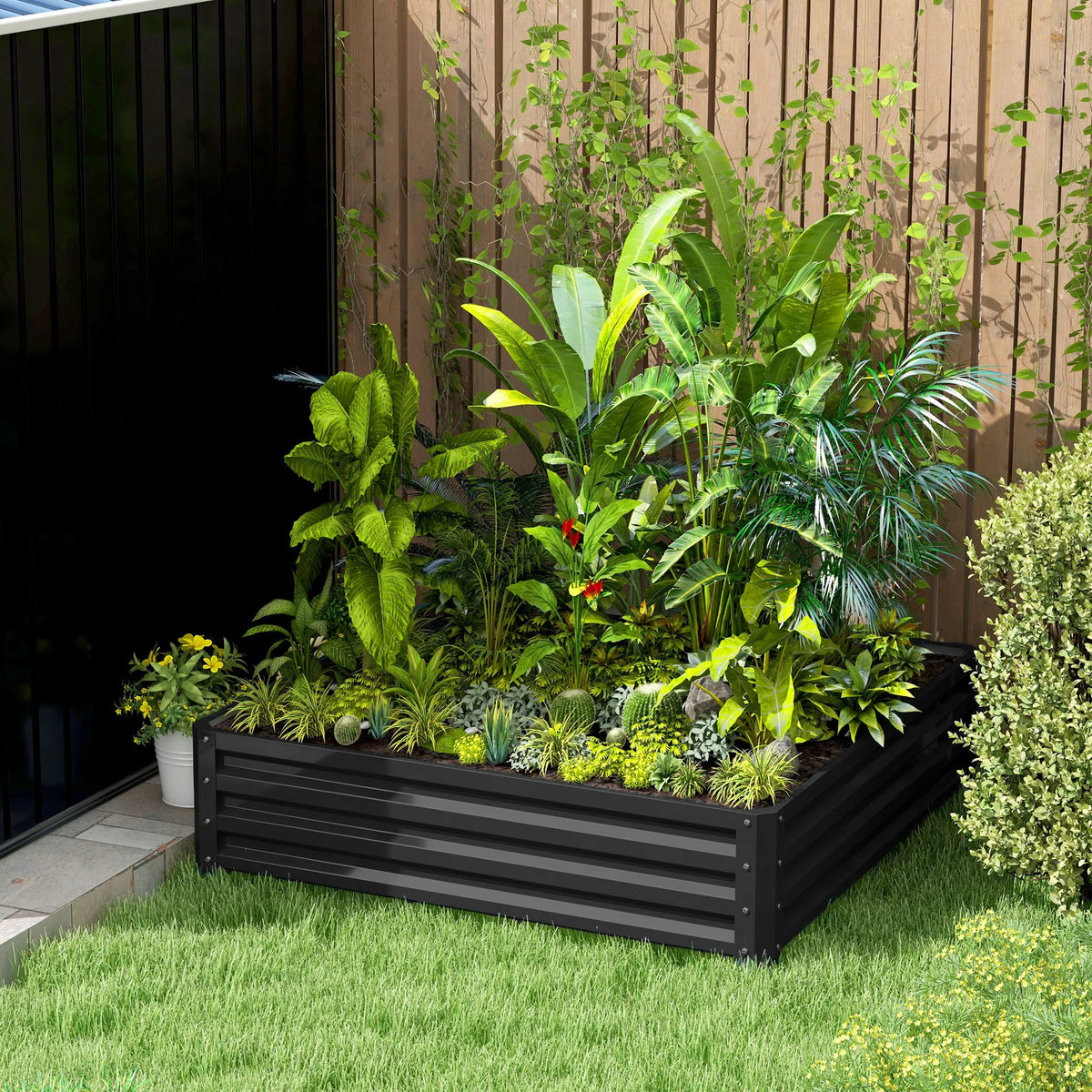 Raised Garden Bed, Galvanised Steel Planter for Flowers & Vegetables, Grey