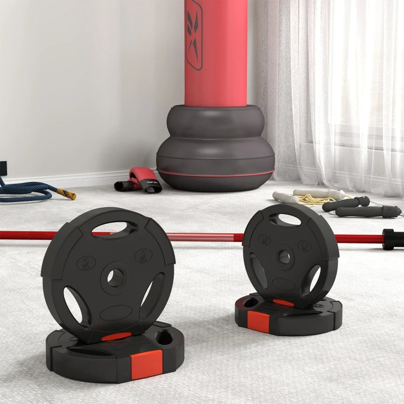Weight Plates Set 15kg Total Two 5kg and Two 2.5kg with 2.5cm Centre Holes Standard Fit Polypropylene Black