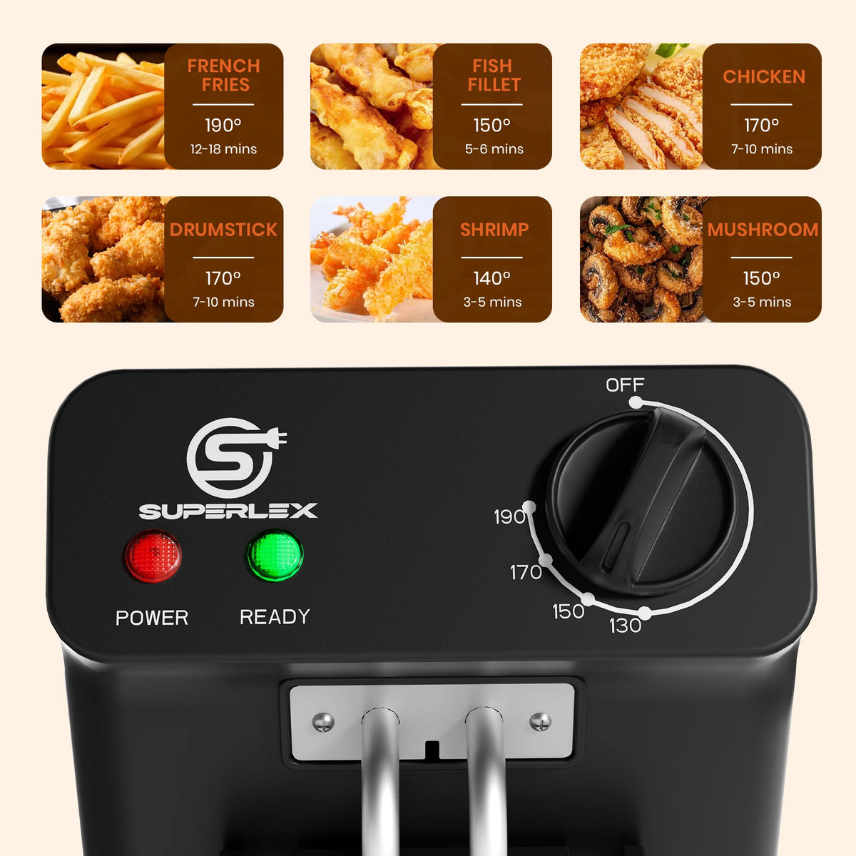2000W Electric Deep Fryer 3L Stainless Steel with Adjustable Temperature 130-190°C Non-Stick Tank and Indicator Lights