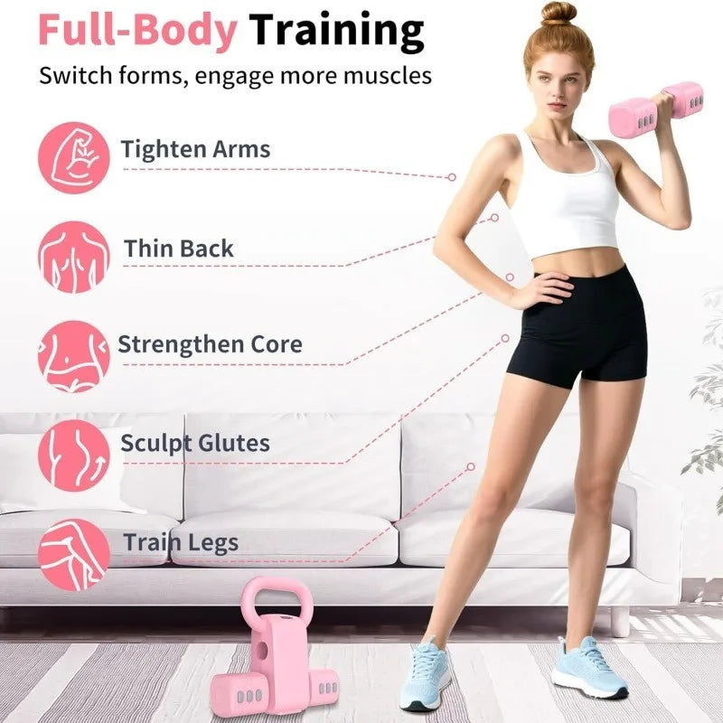 2 in 1 Adjustable Dumbbell and Kettlebell Set Convertible Home Gym Weights with Adjustable Loading