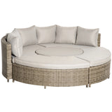 5 Piece PE Rattan Round Garden Daybed with Cushions Height Adjustable Table Aluminium Patio Sofa Lounge Set