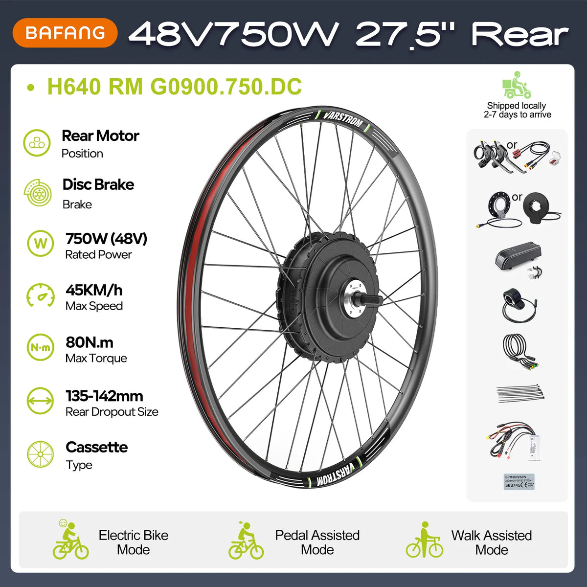 48V Rear Hub Motor E-Bike Conversion Kit 500W, 750W or 1000W for 20", 26", 27.5" and 700C Cassette Wheels