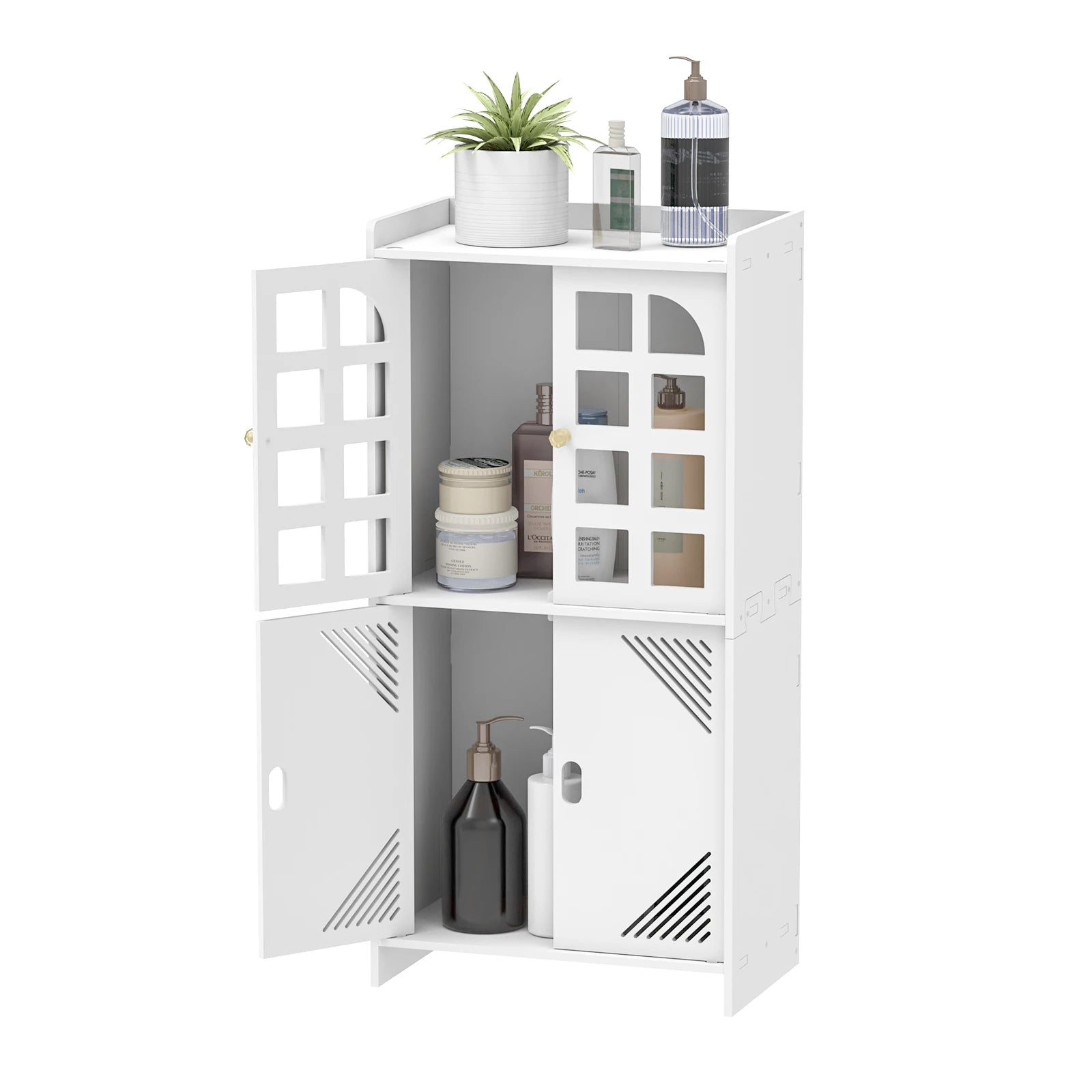 3-Tier White Bathroom Floor Cabinet with Door | 75x22x36cm Waterproof Freestanding Storage Unit for Bathroom Kitchen