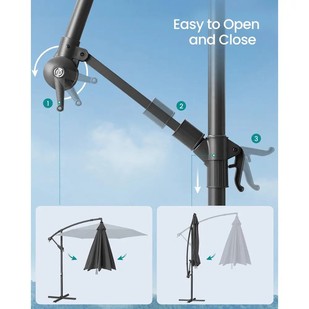3m Cantilever Garden Parasol with Cross Base, Crank and Tilt, UPF 50, Grey