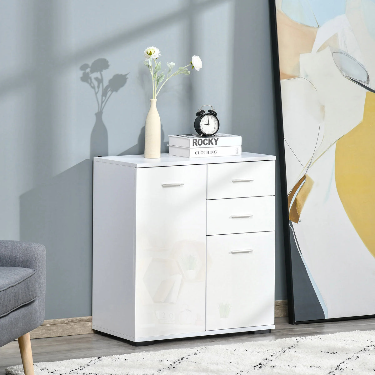 High Gloss Sideboard Cabinet with 2 Doors and 2 Drawers