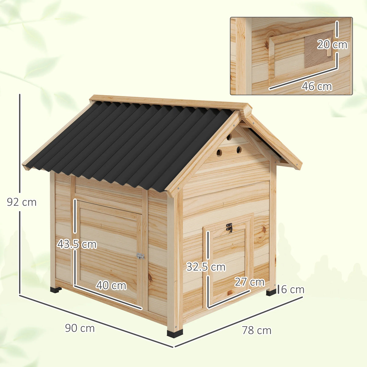 Wooden Duck House with Openable Roof Removable Floor Ramp Side Door Sloped Roof and Vents Fir Wood