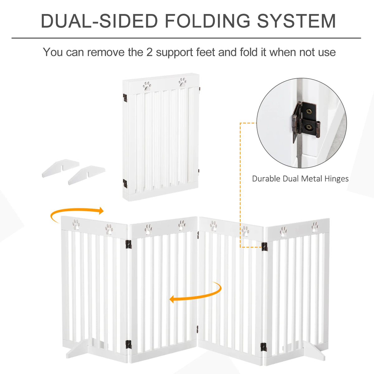 Freestanding Folding Pet Gate, 4-Panel Dog Barrier with Support Feet