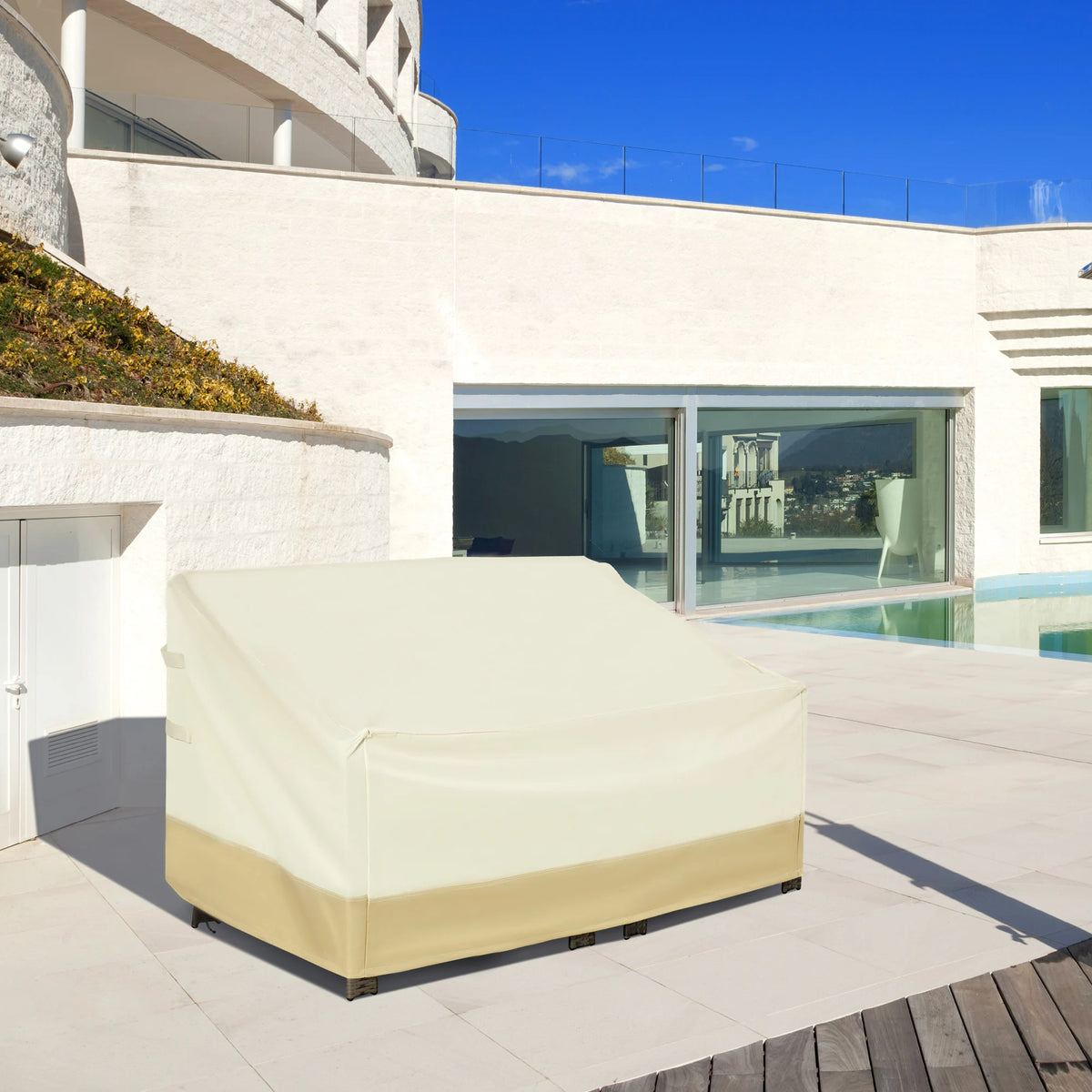 600D Oxford Cloth Furniture Cover, 3 Seat Rattan Chair Protector, Large Waterproof Garden Patio Cover, L152 x W87 x H58-79cm