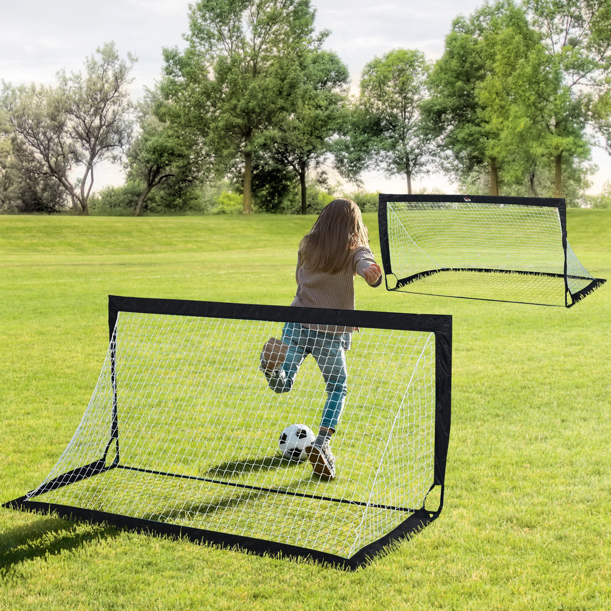 Set of 2 Foldable 6 x 3ft Football Goals with Carry Bag