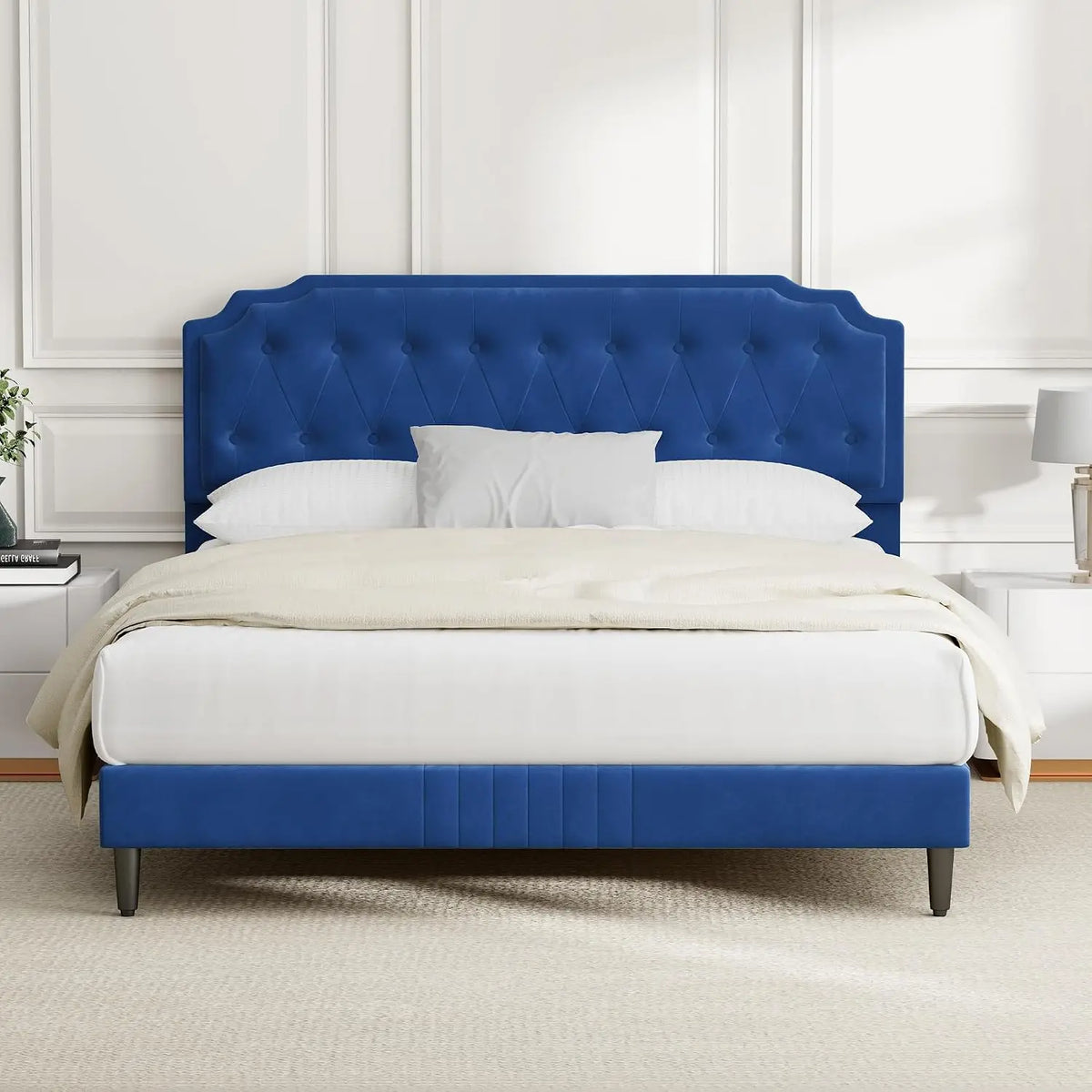 Chelsey Upholstered Bed Frame with Button Tufted Headboard, Fixed-Height Design, No Box Spring Needed