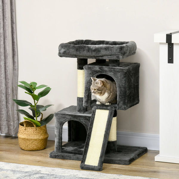 Cat Rest & Play Activity Tree w/ 2 House Perch Scratching Post