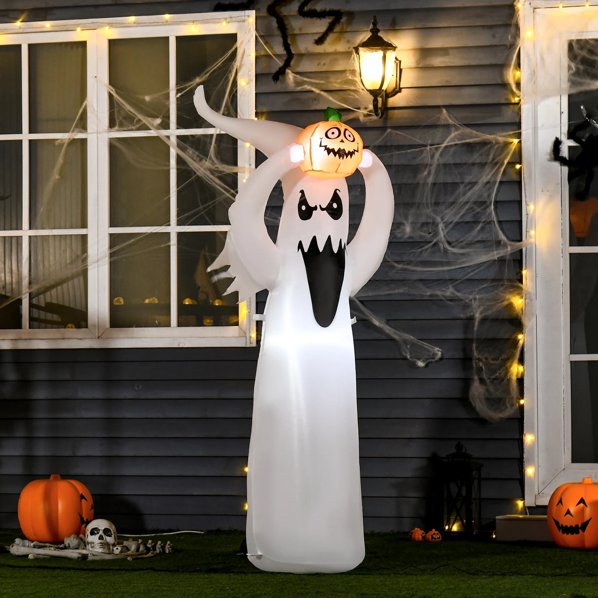 6ft Inflatable Halloween Ghost with Pumpkin and LED Lights, Mains Powered