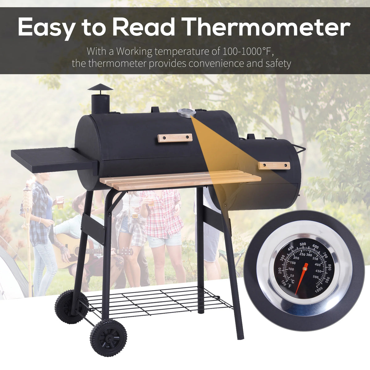 Portable Charcoal BBQ Grill with Offset Smoker Combo, Steel