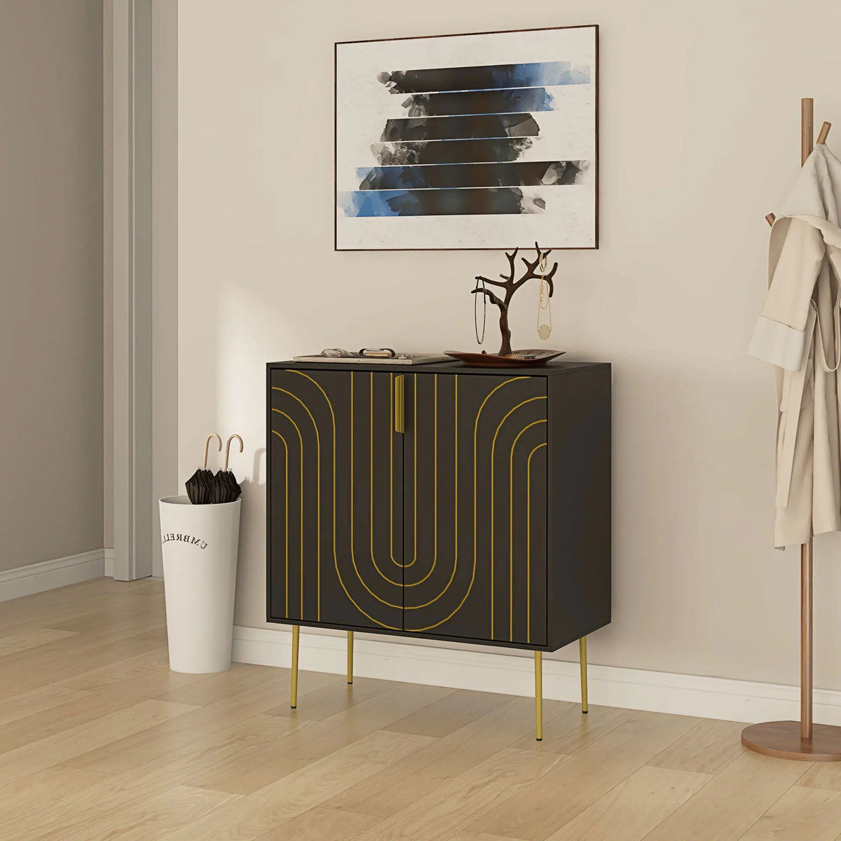 Freestanding Storage Cabinet with Adjustable Shelf for Living Room, Black