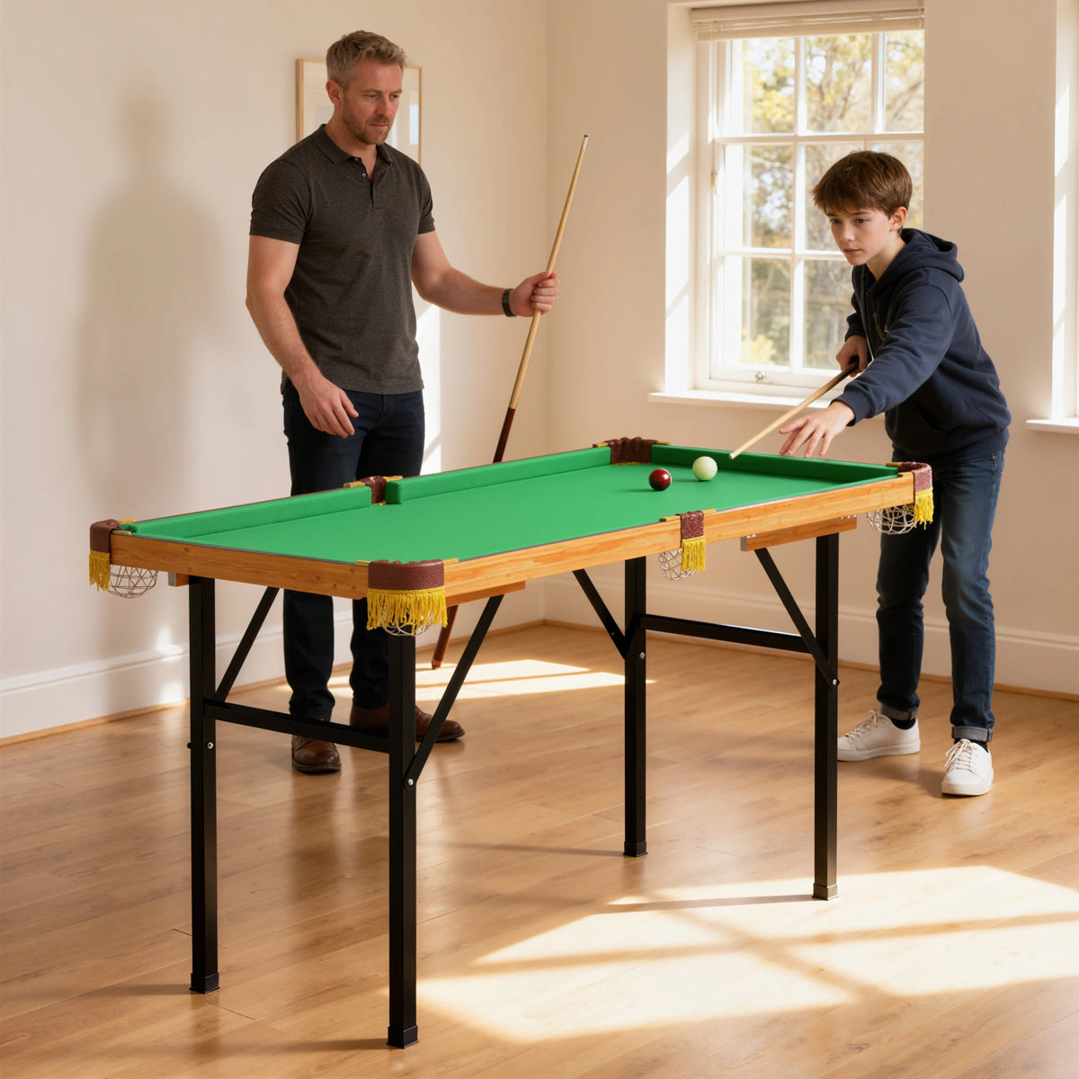 4ft Folding Pool Table with 2 Cues, 16 Balls, Triangle and Chalk