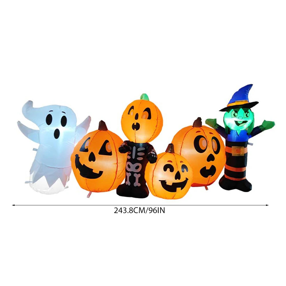 8ft Halloween Inflatable Pumpkin, Witch and Ghost Decoration with LED Lights