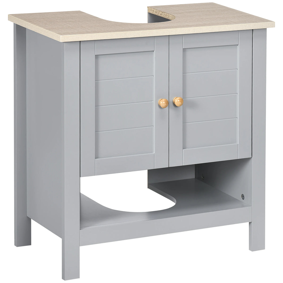 Under Sink Bathroom Cabinet with Adjustable Shelf and U-Shaped Cut-Out, Grey