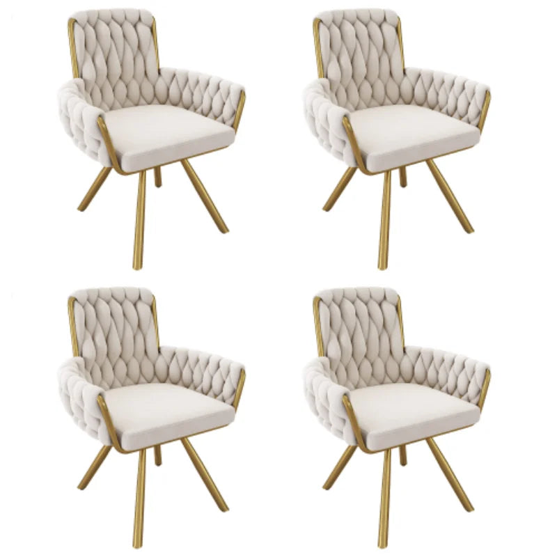 Beige Velvet Swivel Dining Chair with Armrests and Metal Legs | Set of 2 4 or 6 Luxury Leisure Chairs