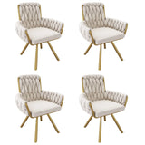 Beige Velvet Swivel Dining Chair with Armrests and Metal Legs | Set of 2 4 or 6 Luxury Leisure Chairs