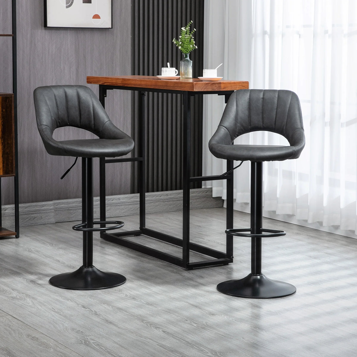 Barstools Set of 2 Adjustable Swivel Height Gas Lift PU Leather Chairs