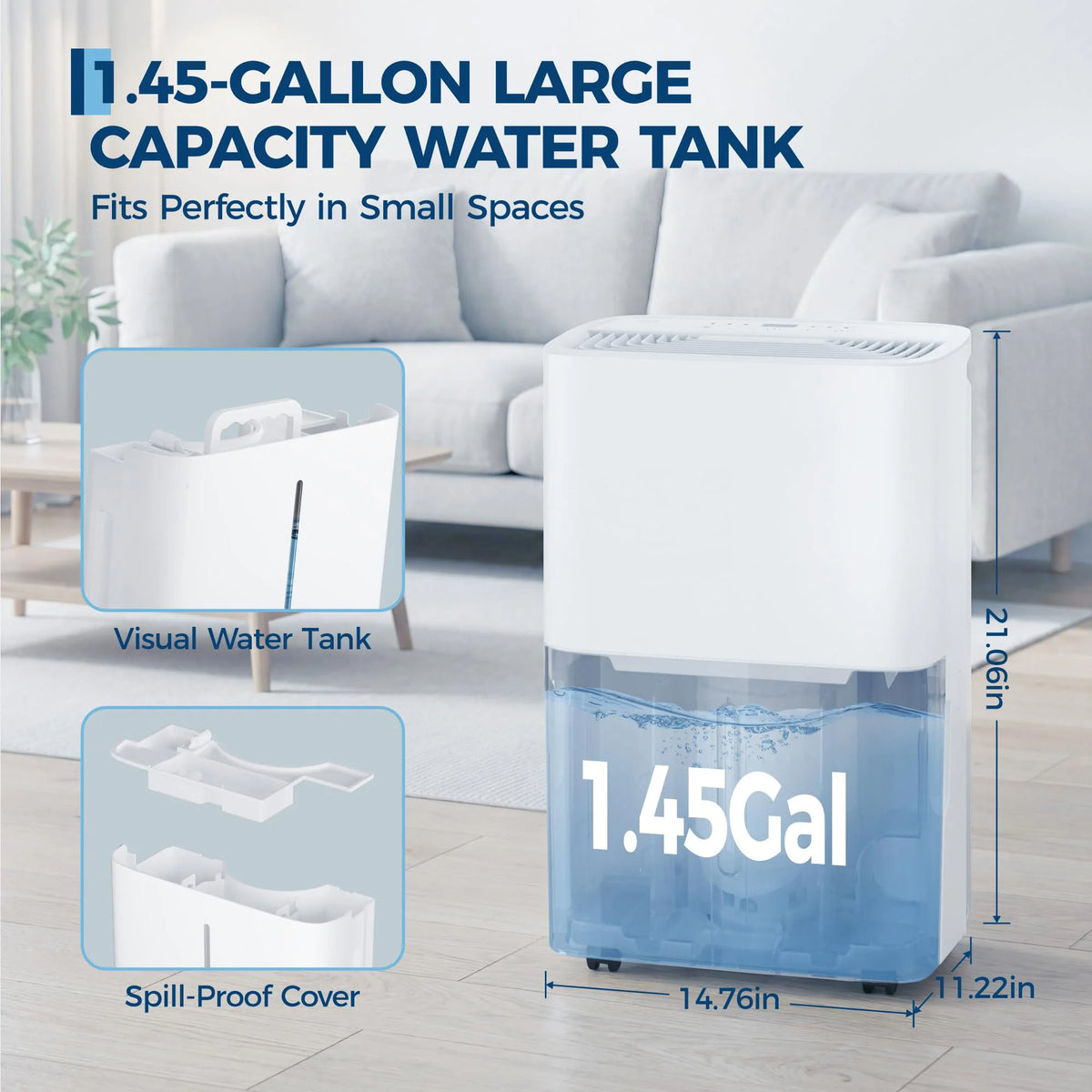 22 Pint Dehumidifier for Large Rooms, Portable with Digital Controls and Auto Shut-Off