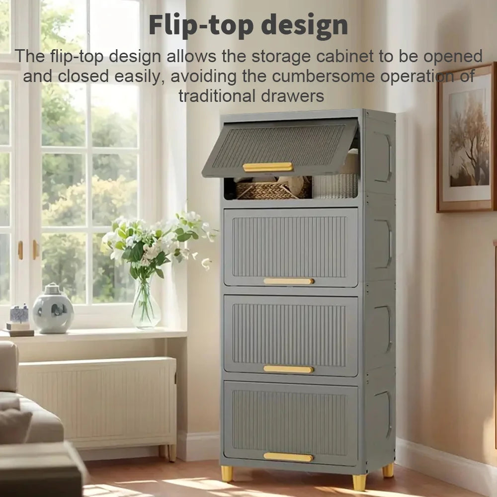 6 Layer Flip Open Storage Cabinet 50x30x160cm Plastic Locker Organiser 7.5kg per Shelf Freestanding