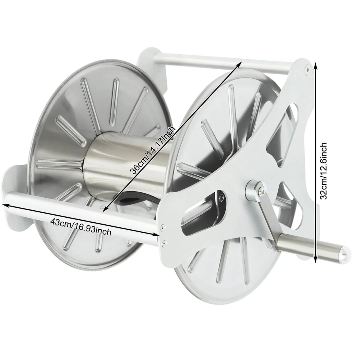 Stainless Steel Garden Hose Reel 360° Rotatable Handle Wall Mounted or Freestanding for Home Garden Lawn