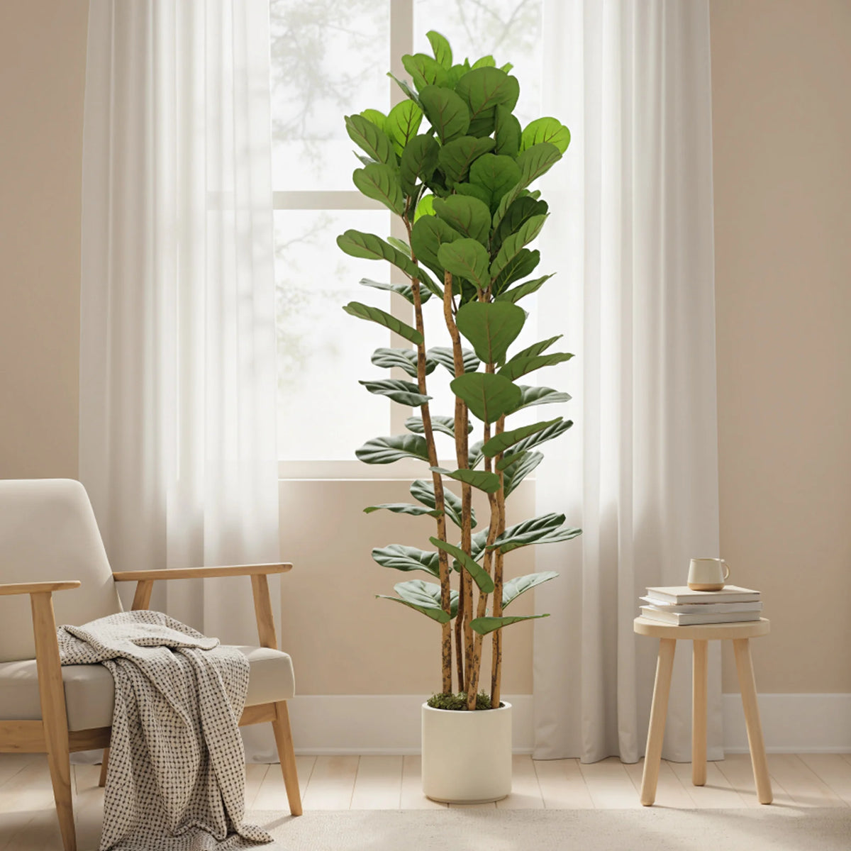 Artificial Fiddle Leaf Fig Tree 180cm with PEVA Real Touch Leaves and Solid Wood Trunks Potted Faux Plant