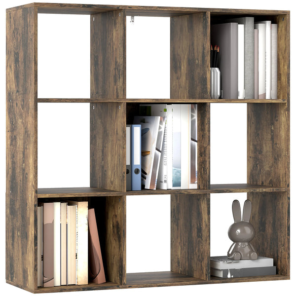 9 Cube Storage Unit, Bookcase & Display Shelves, Rustic Brown