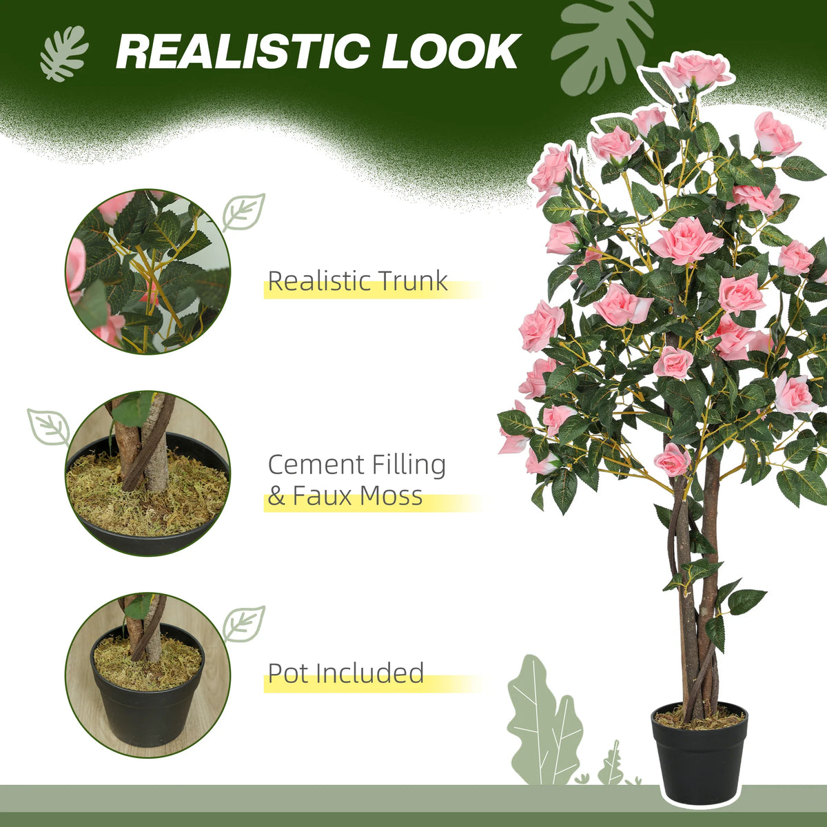 Set of 2 Artificial Rose Trees in Pot, Pink